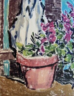 Donna Gallant: 'the skull in my garden 8', 1994 Watercolor, Still Life. This piece looks like itaEURtms growing out of the flower pot with the flowers. ...