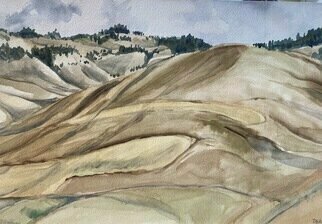 Donna Gallant: 'view across the river', 2008 Watercolor, Landscape. Created on location this watercolour depicts the rolling landscape of our southern Alberta foothills. ...