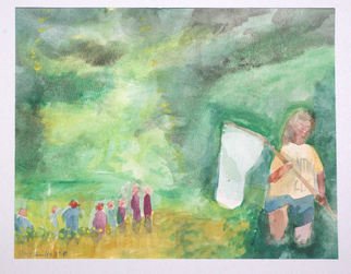 Don Schaeffer: 'The Butterfly Collector', 2010 Watercolor, People.   activity in forest, group    ...