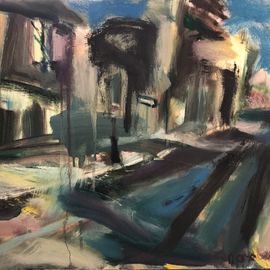Bob Dornberg: 'baltimore', 2020 Oil Painting, Abstract. Artist Description: STREET WITH ONE WAY SIGN...