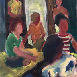 Bob Dornberg: 'girl party', 2020 Oil Painting, Expressionism. Artist Description: GIRLS AT A PARTY...