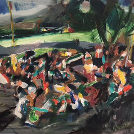 Bob Dornberg: 'park music', 2020 Oil Painting, Abstract. Artist Description: Music in the park...