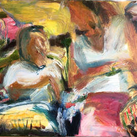 Bob Dornberg: 'produce section', 2019 Oil Painting, Expressionism. Artist Description: abstracted representation of people in Produce section of a market...