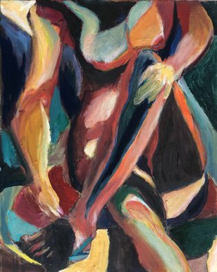 Bob Dornberg: 'shoe', 2021 Oil Painting, Abstract. LADY ADJUSTS HER SHOE...