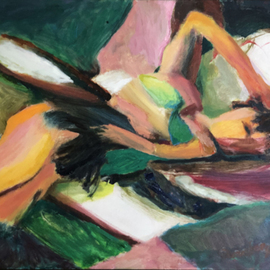 Bob Dornberg: 'sleeping', 2021 Oil Painting, Abstract. Artist Description: LADY SLEEPS ON BEACH...