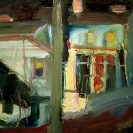 Bob Dornberg: 'twilight house', 2020 Oil Painting, Abstract. Artist Description: House as seen at twilight...