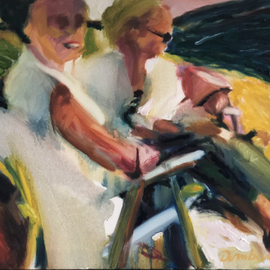 Bob Dornberg: 'women talking', 2020 Oil Painting, Abstract. Artist Description: WOMEN ON PORCH TALKING...