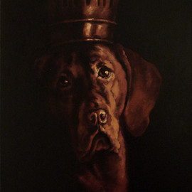 Doru Cristian Deliu: 'The King', 2016 Oil Painting, Dogs. Artist Description: dog, interior, symbol, harlequin, clown, still life ...