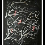 white tree with red birds By Sneha Joshi