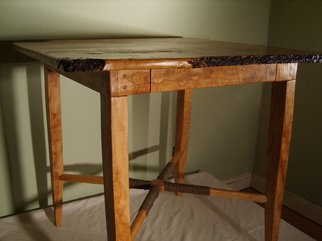 Lee Carlile: 'Bark edged game table', 2005 Woodworking Art, Vintage.  Simple, tapered legged, single skirted bark edged table using wormy ash, walnut pegging, and natural beauty. ...
