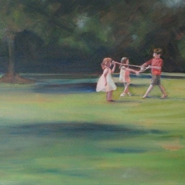 Dorothy Siclare: 'Rope Game', 2011 Oil Painting, Figurative. Artist Description:   children, children in summer, summer, children playing, in the garden, landscape, figurative,  ...