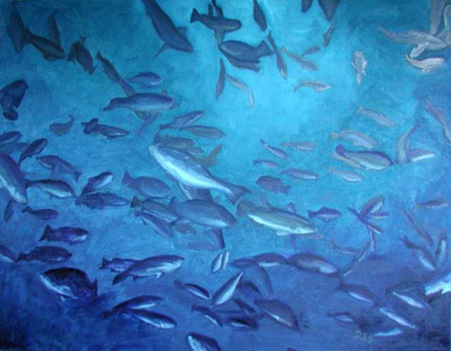 Donna Schaffer  'Blue Rock Fish In Monterey Bay ', created in 2002, Original Painting Oil.