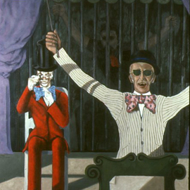 Lou Posner: 'A Hunger Artist', 1983 Oil Painting, Theater. Artist Description:  This is the artist's response to an early 1980' s Yale Summer Repertory performance in New Haven, Connecticut, of Franz Kafka' s 