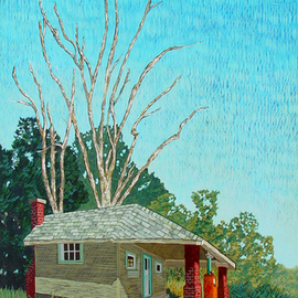 Lou Posner: 'Abandoned II', 1995 Oil Painting, Americana. Artist Description: This is the companion piece to Shady Curve.  Please see that painting for a description of its genesis.  The original drawings for both these paintings are in private collections. ...