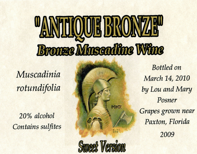 Lou Posner  'Antique Bronze Muscadine Wine Sweet Version Label', created in 2010, Original Other.