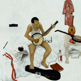 Lou Posner: 'Banjo Player', 1987 Oil Painting, Music. Artist Description: Practice, practice, practice...
