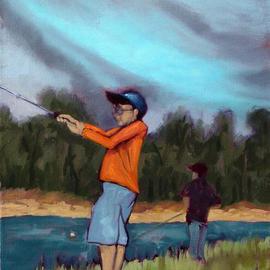 Boys Fishing By Lou Posner