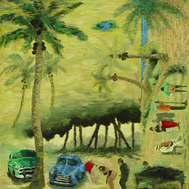 Lou Posner: 'Buena Vista Social Club I', 1999 Oil Painting, Music. Artist Description: This painting was inspired by the Ry Cooder- produced album and film documentary of the Cuban Band, Buena Vista Social Club.  It can be viewed or hung in two different orientations. ...
