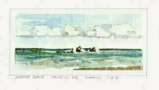 Lou Posner: 'Clouds and Rocks Puerto Rico', 2010 Watercolor, Beach.  Our first visit to Puerto Rico captivated us forever locationSheraton Hotel Beach, Palmas del Mar, Humacao, Puerto Rico.  Watercolor and lead pencil on paper.  Some masking tape lines still visible.  ...