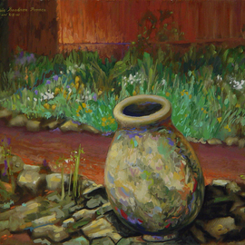 Lou Posner: 'Concrete Urn at TC Steele Memorial', 2001 Oil Painting, Landscape. Artist Description:  Painted outdoors at an Indiana Plein Air Painters paint- out at the T.  C.  Steele Memorial home and studio in Nashville, Indiana. ...