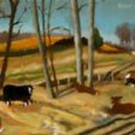 Lou Posner: 'Deom Farm II', 2000 Oil Painting, Landscape. Artist Description: Part of the 4- painting, Perry County, Indiana, farmscape suite....