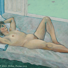 Lou Posner: 'Dieting Nude II', 2012 Oil Painting, nudes. Artist Description:  This painting is a reprise of a painting done in April, 1971, over 41 years ago.  That painting, Dieting Nude I, was the third painting of my professional career.  The aritst has changed and the model has changed.   ...