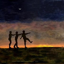 Lou Posner: 'El Morro', 2019 Oil Painting, Travel. Artist Description: We were visiting the famous Fort El Morro, Old San Juan, Puerto Rico when the sun began to set and we made shadow puppets of ourselves.  Yes, the moon was already up. ...