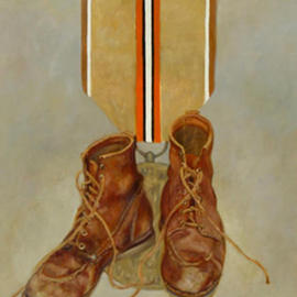 Lou Posner: 'For Honorable Service', 1987 Oil Painting, Military. Artist Description: One of a series of paintings honoring footwear with imaginary military decorations....
