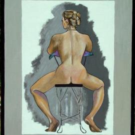 Lou Posner: 'Girl Seated on Ice Cream Parlour Chair', 2002 Oil Painting, nudes. 