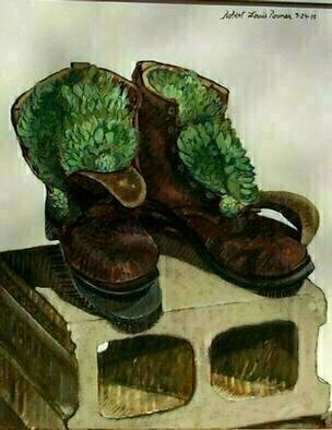 Artist Lou Posner. 'Hens And Chicks In Boots' Artwork Image, Created in 1995, Original Other. #art #artist