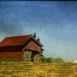 Lou Posner: 'Hilgenhold Shed II', 1995 Oil Painting, Farm. Artist Description:  This shed, now torn down, stood on the property of a notable family in my rural neighborhood.  This particular intersection of country roads was once the center of the town of Gatchel, Indiana, and boasted a cobbler shop and a blacksmithy, according to local legend.  Part of the ...