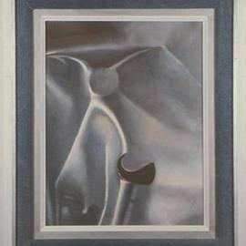 Lou Posner: 'Inflation Landscape original painting and original handmade frame', 1974 Oil Painting, Psychology. Artist Description:  Then I went ahead and built- - from scratch- - a custom frame for the painting, using used, faded denim from a pair of my old jeans as a 