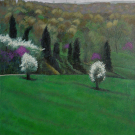 Lou Posner: 'LeClere Painting Side Panel 1', 2009 Oil Painting, Landscape. Artist Description:  This is one of two side panels created to flank The Leclere Painting ( see this painting on this site. )  The theme of dogwood and redbud trees compliments the theme of the central panel, The LeClere Painting.  Collection of Mark and Becky LeClere, Troy, Indiana. ...