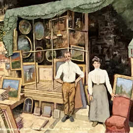 Lou Posner: 'My Immigrant Grandparents 1900', 2021 Oil Painting, History. Artist Description: This is an impression of my maternal grandparents first enterprise in Trenton, New Jersey, shortly after they were married.  I still have my grandfathers cast iron framing jig.  The nature of his businesses at this address- - 202 S.  Broad St. - - changed over the years, but a frame shop ...