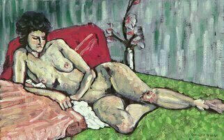 Lou Posner: 'Nude of Abby', 1982 Oil Painting, nudes.  Reclining studio nude.  ...