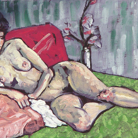 Lou Posner: 'Nude of Abby', 1982 Oil Painting, nudes. Artist Description:  Reclining studio nude.  ...