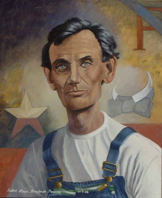 Lou Posner  'Portrait Of Abraham Lincoln In Bib Overalls', created in 2006, Original Other.