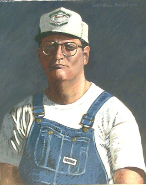 Artist Lou Posner. 'Portrait Of Terry Wagner In Bib Overalls' Artwork Image, Created in 1996, Original Other. #art #artist