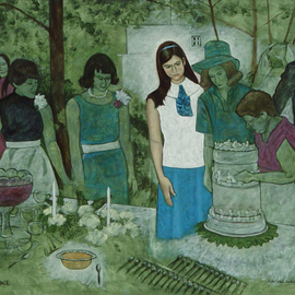 Lou Posner: 'She Gave Peace A Chance', 2007 Oil Painting, World Conflict. Artist Description:  Soon after this wedding reception for a friend of hers, Mary Munchel- - 19 years old in the white blouse and blue skirt- - was to become the head of the Ball State University ( Indiana) Vietnam Moratorium Committee, dedicated to peaceful efforts to end the Vietnam War.  In 1970 she ...