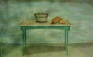 Artist Lou Posner. 'Table With Bread And Bowl' Artwork Image, Created in 2000, Original Other. #art #artist