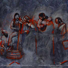 Lou Posner: 'The Bogus Brothers', 2008 Oil Painting, Music. Artist Description:  I occasionally played tenor banjo in this Bloomington, Indiana, jug band in the 1970' s.  Uncle Bill Livers was a black fiddler from Kentucky whose grandparents had been slaves.  Arthur Heckman was a local singer- songwriter who played guitar and mouth- harp.  The members of the permanent band ...