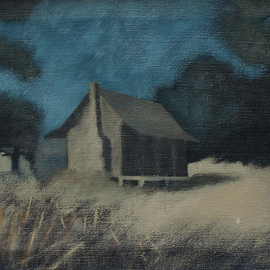Lou Posner: 'The Cabin of Grandfather Floyd', 1979 Oil Painting, Family. Artist Description: My wife' s grandfather' s first hand- built living quarters.  Southern Georgia.  Collection Melanie Chacon, Indianapolis, Indiana.  Framed.  NFS. ...