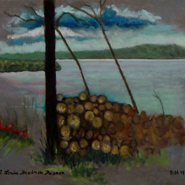 Lou Posner Artwork The Ohio River at Magnet, Indiana, on July 6, 2015, 2015 Oil Painting, Scenic