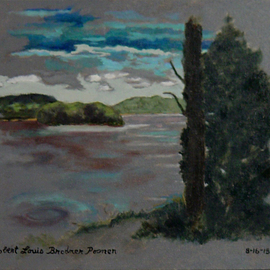 Lou Posner Artwork The Ohio River at Magnet, Indiana, on June 28, 2015, 2015 Oil Painting, Scenic