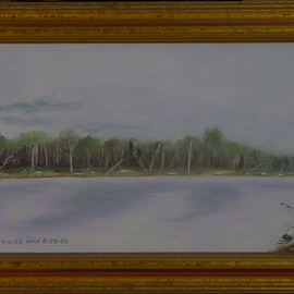 Lou Posner: 'The Wabash River Storm Coming In', 2000 Oil Painting, Landscape. Artist Description:  The Wabash River at New Harmony, Indiana.  Referred to in tune titled, Indiana. . . .  when I dream about the moonlight on the Wabash, then I yearn for my Indiana home.  Professionally custom framed in gold.  ...