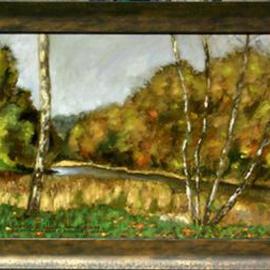 Lou Posner: 'The Whitewater River at Brookville Indiana', 1999 Oil Painting, Landscape. Artist Description: This spot is near The Hermitage, the former homestudio of famous Indiana artists J.  Ottis Adams and T.  C.  Steele.  Custom framed in Florentina Verde. ...