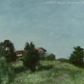 Lou Posner: 'View of the House from the Pond Dam', 2000 Oil Painting, Landscape. Artist Description:  I like the feelings in this little painting.  It hangs in our bedroom.  Unfortunately, not for sale. ...