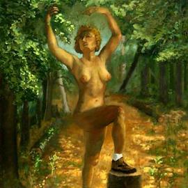 Lou Posner: 'Wood Nymph', 2000 Oil Painting, nudes. Artist Description: A synthesis of the antique feminine and the modern woman....
