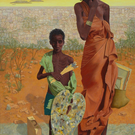 Lou Posner: 'Young Somali Artist', 1994 Oil Painting, World Culture. Artist Description: The painting says it all. ...
