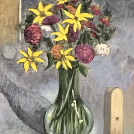 Lou Posner: 'bouquet of wildflowers by mary', 2021 Oil Painting, Floral. Artist Description: My wife gave me a bouquet of wildflowers.  I returned the bouquet in the form of an oil painting. ...